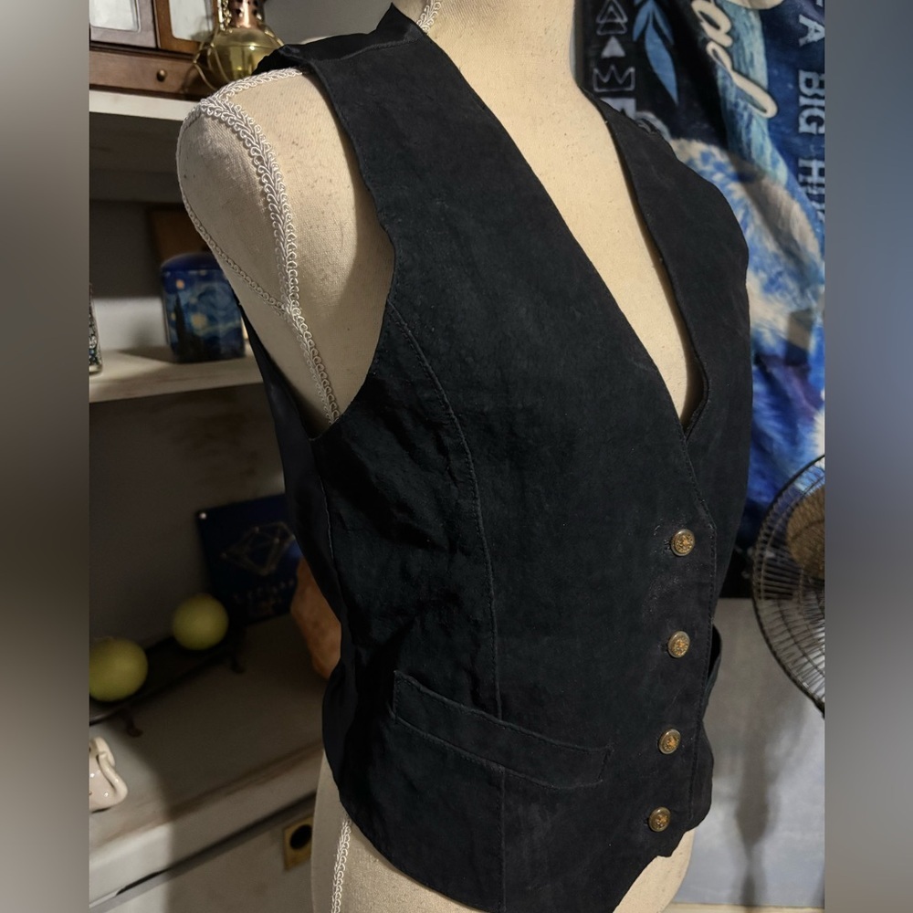 Vintage Runaway Bay Leather Vest Black Button Front Fitted Size S - Picture 3 of 13